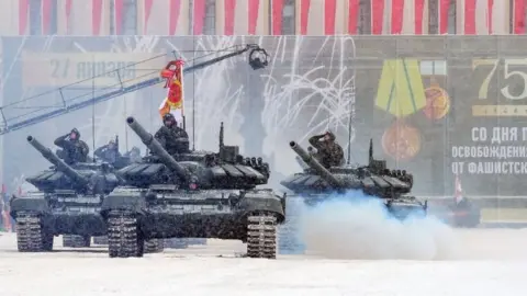 AFP/Getty Images Russian tanks during a military parade in St Petersburg