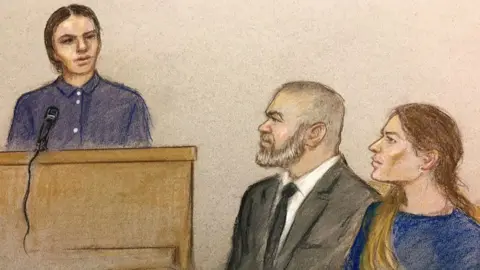 Julia Quenzler Courtroom sketch of Wayne Rooney and Coleen Rooney watching on as Rebekah Vardy gave evidence