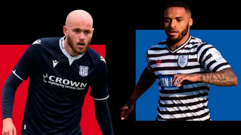 Dundee's Zak Rudden and Greenock Morton's Jai Quitongo