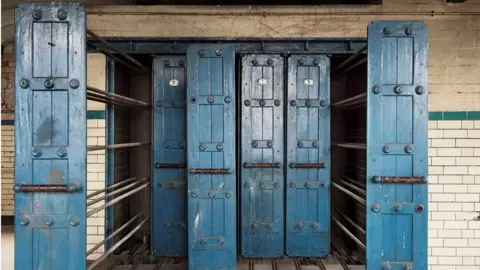 Historic England Laundry, detail of drying racks at Moseley Road Public Baths, Birmingham,