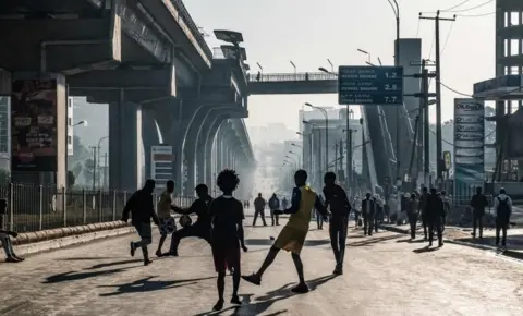 AFP People play football in Addis Ababa on 3 February 2019 during the third Car Free Day