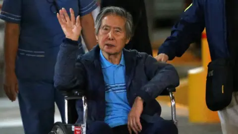 Getty Images Alberto Fujimori outside the Centenario Clinic, Lima on 4 January 2018