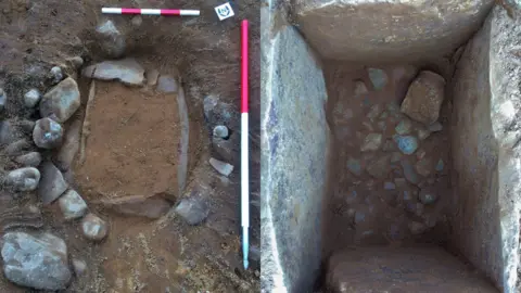 AOC Archaeology The second cist before and after soil was removed from it