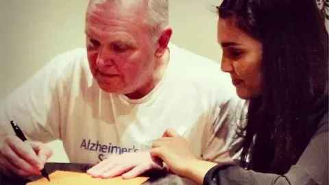 Instagram October 2016: "Helping Dad write a message for his Dad's birthday card"