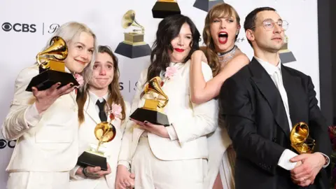 Reuters Boygenius, Taylor Swift and Jack Antonoff at the Grammys