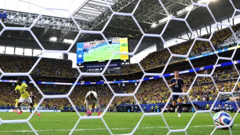 Vinicius Jr scores for Brazil against Scotland