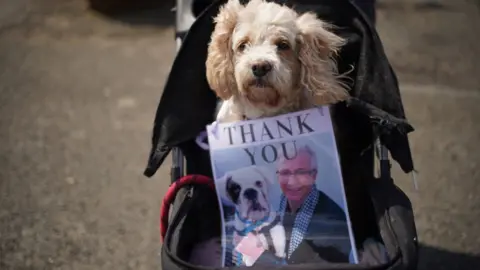 PA Media Dog with picture of O'Grady with 'Thank you'