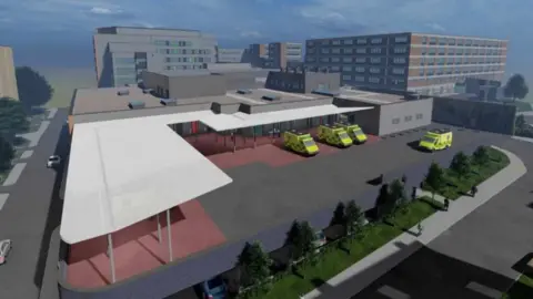 LDRS Artist's impression of the new emergency department as seen from Curie Road.