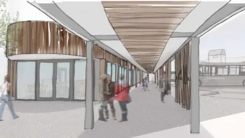 Stride Treglown Artist impression of new bus station at the University Hospital of Wales in Cardiff