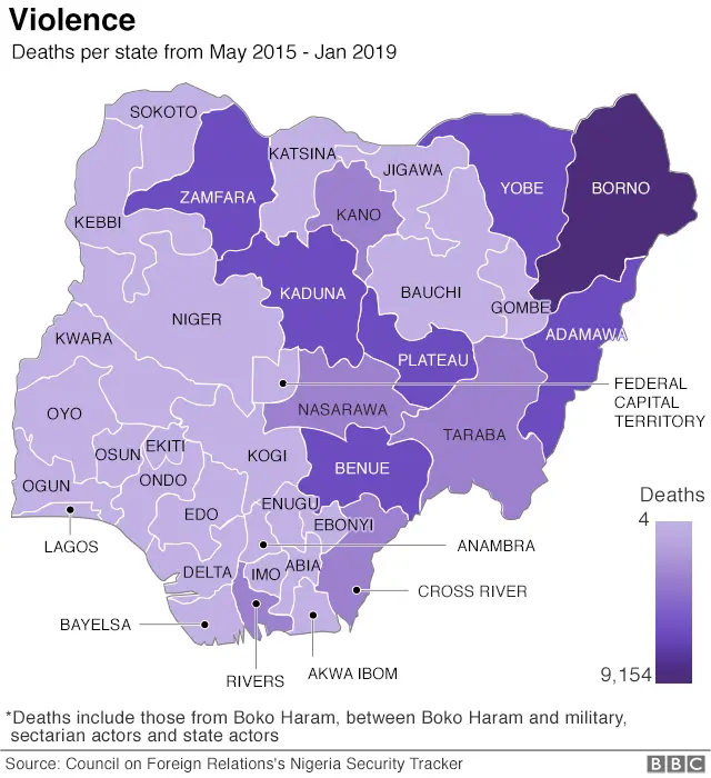 Map showing where the violence has been