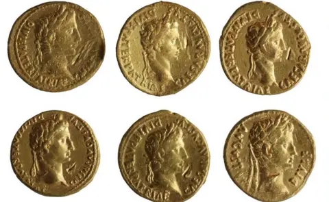 Adrian Marsden Six Roman gold coins, emperor heads