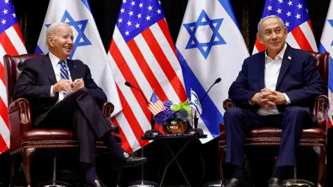 U.S. President Joe Biden meets with Israeli Prime Minister Benjamin Netanyahu in Tel Aviv on October 2023