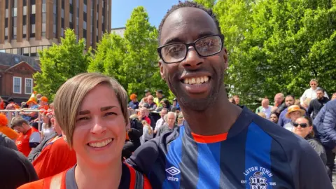 Alex Pope/BBC Kevin Jones and Michelle Cook in Luton town centre