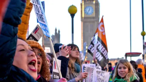 Nurses are seen at picket line outside St Thomas Hospital as tens of thousands of nurses go on strike over pay and conditions on 15 December 2022