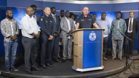 EPA Victoria's police chiefs and African-Australian community leaders hold a press conference in Melbourne last week