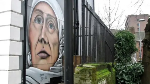 Evelyn Simak Mural of Lady Julian in Norwich painted by Antony Allen in January 2020