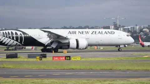 Getty Images An Air New Zealand plane touching down at Sydney Airport in April 2020