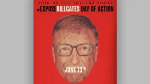 A graphic of Bill Gates saying "Expose Bill Gates day of action"