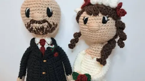 Yorkshire Knitter/PA Wire Bride and groom knitted doll