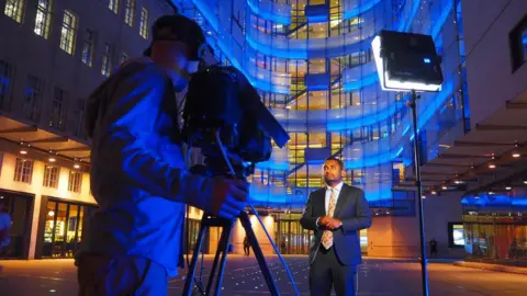 ENB Amol Rajan outside BBC New Broadcasting House