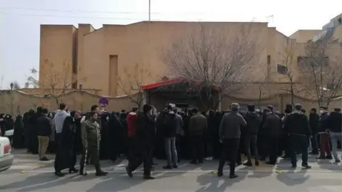 IRNA A protest outside the governor's office in Qom