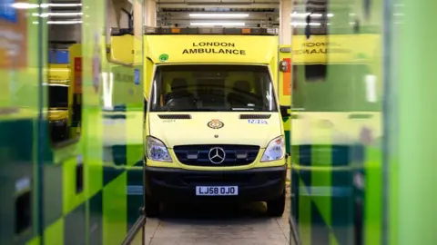 Getty Images Rows of unused ambulances outside Kenton Ambulance Station in London on 21 December, 2022