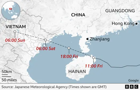 A graphic showing the expected path of the storm 