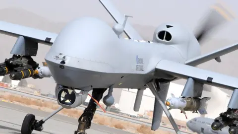 PA An RAF Reaper MQ-9 Remotely Piloted Air System (RPAS) preparing for take-off in Afghanistan, 1 April 2018