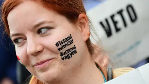 Getty Images Students and teachers of the Central European University protest in the 1st district of Budapest with their sympathisers on April 9, 2017