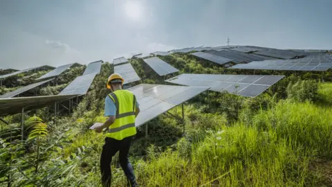 Getty Images Generic picture of a man inspecting solar panels