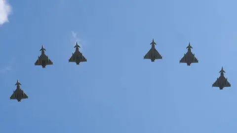 PA Media Flypast rehearsal with Typhoons flying in formation