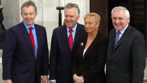 PACEMAKER Eileen Bell, seen here in 2003 with Tony Blair, Peter Hain and Bertie Ahern,