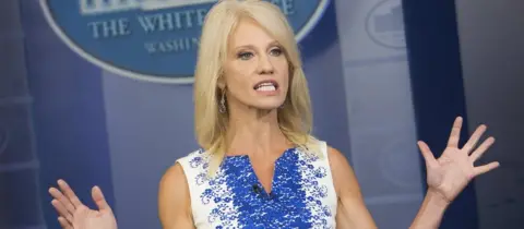 Getty Images Kellyanne Conway, adviser to President Donald Trump, gives an interview at the White House on August 3, 2017