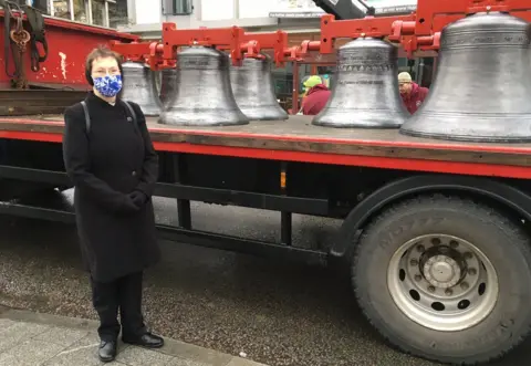St John the Baptist The Reverend Heidi Huntley with the recast bells