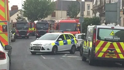 Emergency services at the scene in Splott