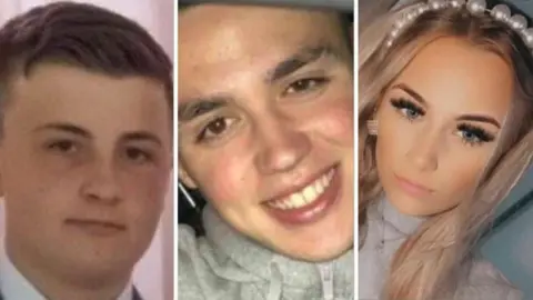 Family handouts L-R Joshua Parkes, Nathan Cartwright and Lucy Tibbetts