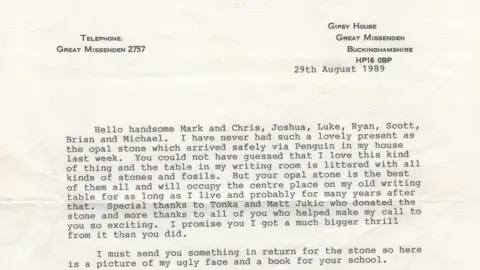 Mark Taylor A letter from the author Roald Dahl thanking people for an opal stone they sent him