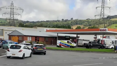 Petrol station queue at Treforest