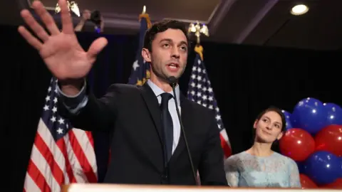 Getty Images Jon Ossoff addresses supporters. 21 June 2017