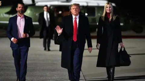 Getty Images Donald Trump with his son, Donald Trump Jr, and daughter Ivanka