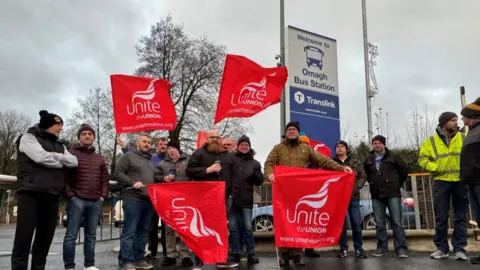 Picket line at Omagh bus station