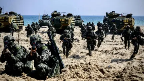 Getty Images US forces practice defending South Korea from a North Korean attack