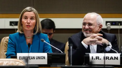 Alexander Shcherbak/TASS/Getty Federica Mogherini (L), European Union's High Representative for Foreign Affairs and Security Policy, and Iran's Foreign Minister Mohammad Javad Zarif