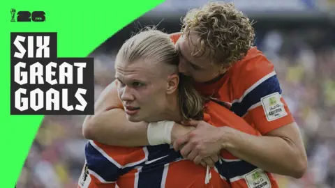 Erling Haaland celebrates scoring against Brazil