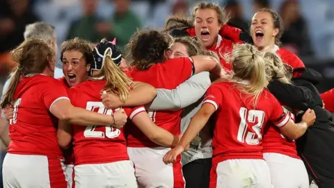 Phil Walter The women's welsh rugby team celebrating