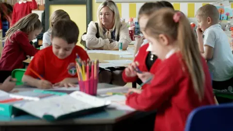 BBC Headteacher Louise Jones in a class with pupils