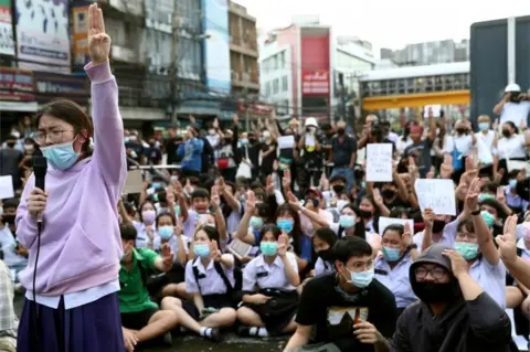 Reuters Pro-democracy protesters show the three-finger salute during an anti-government protest, in Bangkok, Thailand October 19, 2020.