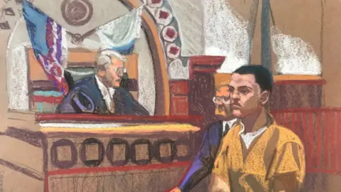 Christine Cornell/CBS Jack Douglas Teixeira, a U.S. Air Force National Guard airman accused of leaking highly classified military intelligence records online, makes his initial appearance before a federal judge in Boston, Massachusetts, U.S. April 14, 2023 in a courtroom sketch.