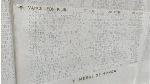 BBC/Orla Moore Lt Col Leon Vance name on wall