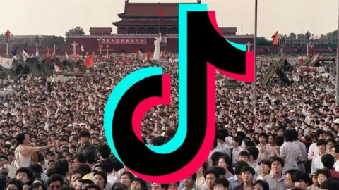 Getty Images TikTok logo over protests